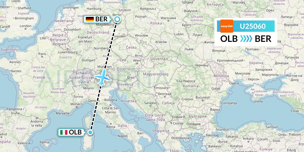 U25060 EasyJet Flight Map: Olbia to Berlin