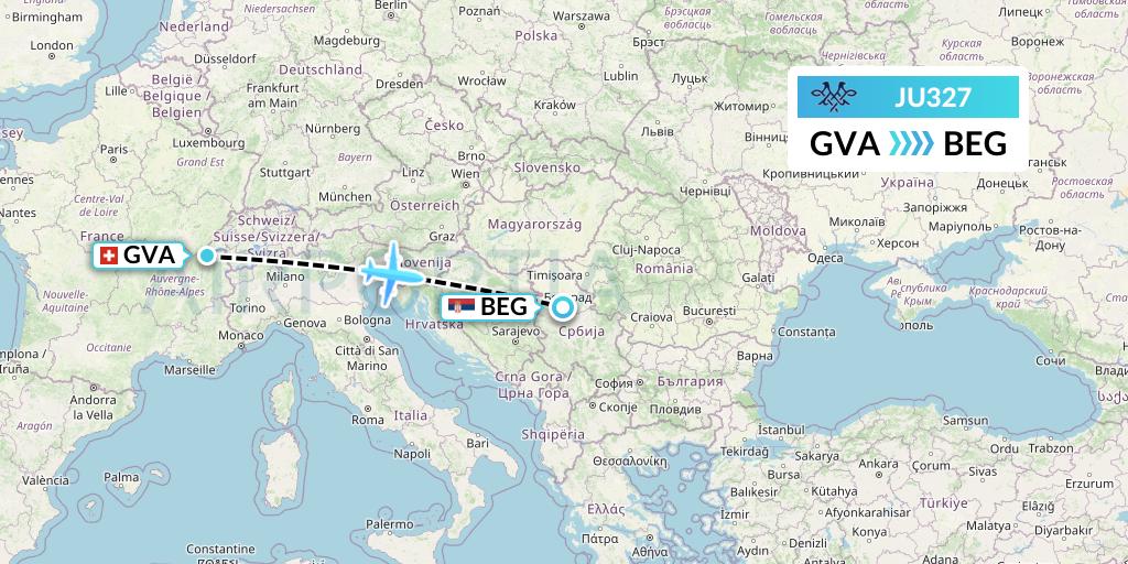 JU327 AirSERBIA Flight Map: Geneva to Belgrade