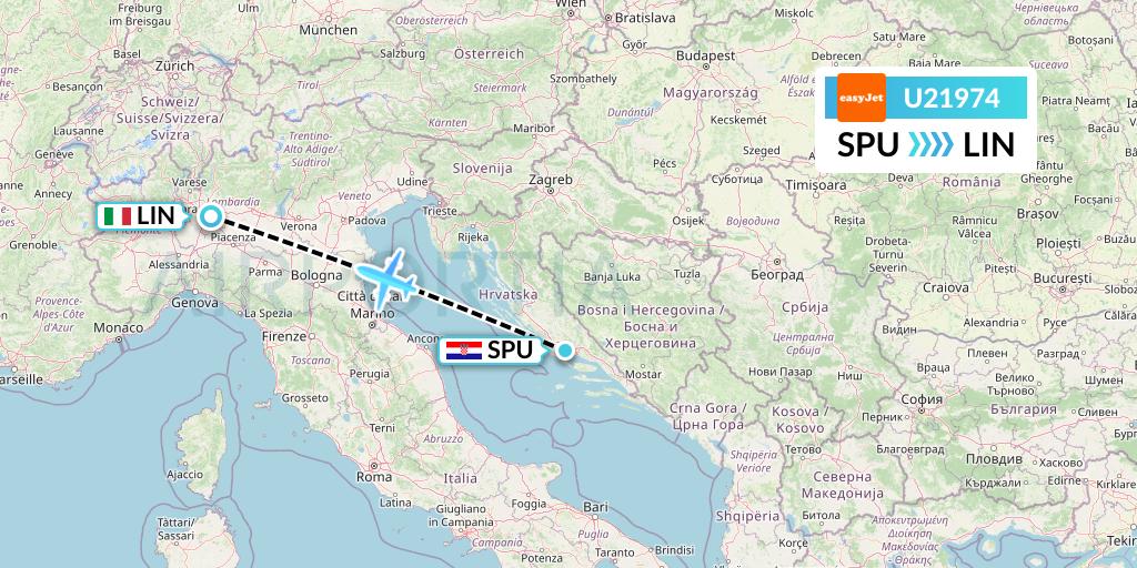 U21974 EasyJet Flight Map: Split to Milan