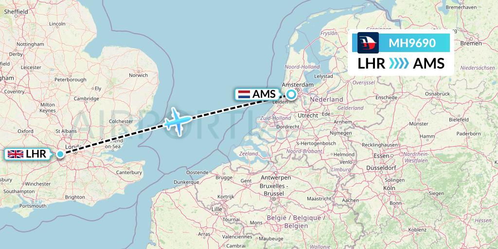 MH9690 Malaysia Airlines Flight Map: London to Amsterdam