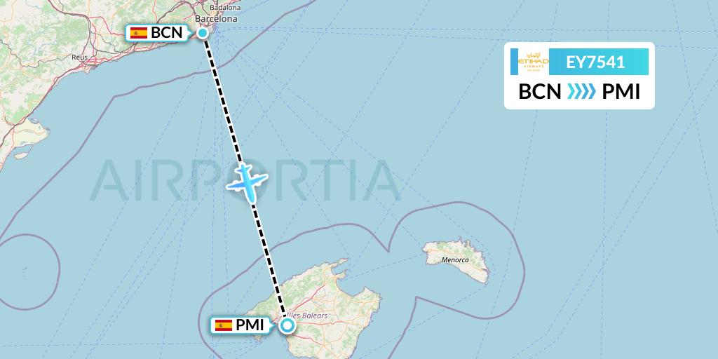 EY7541 Etihad Airways Flight Map: Barcelona to Palma de Mallorca