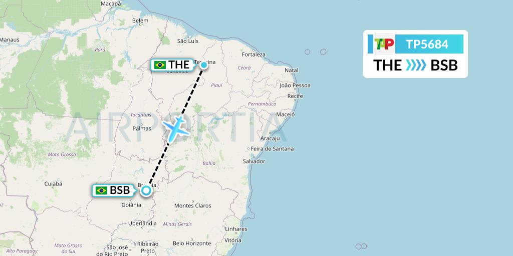 TP5684 TAP Portugal Flight Map: Teresina to Brasilia