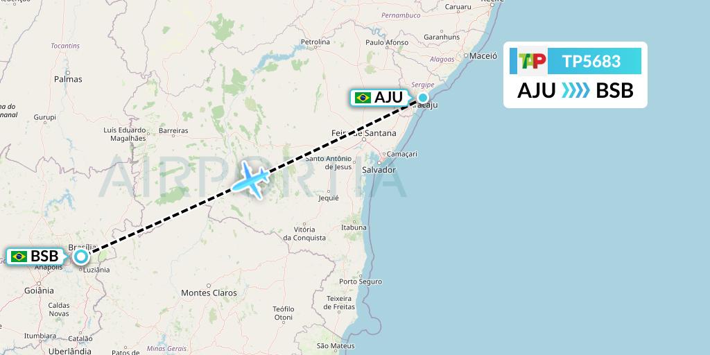 TP5683 TAP Portugal Flight Map: Aracaju to Brasilia