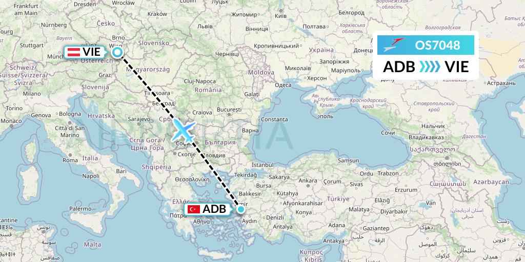 OS7048 Austrian Airlines Flight Map: Izmir to Vienna