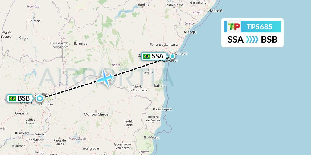 TP5685 TAP Portugal Flight Map: Salvador to Brasilia