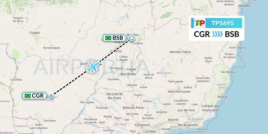TP5695 TAP Portugal Flight Map: Campo Grande to Brasilia