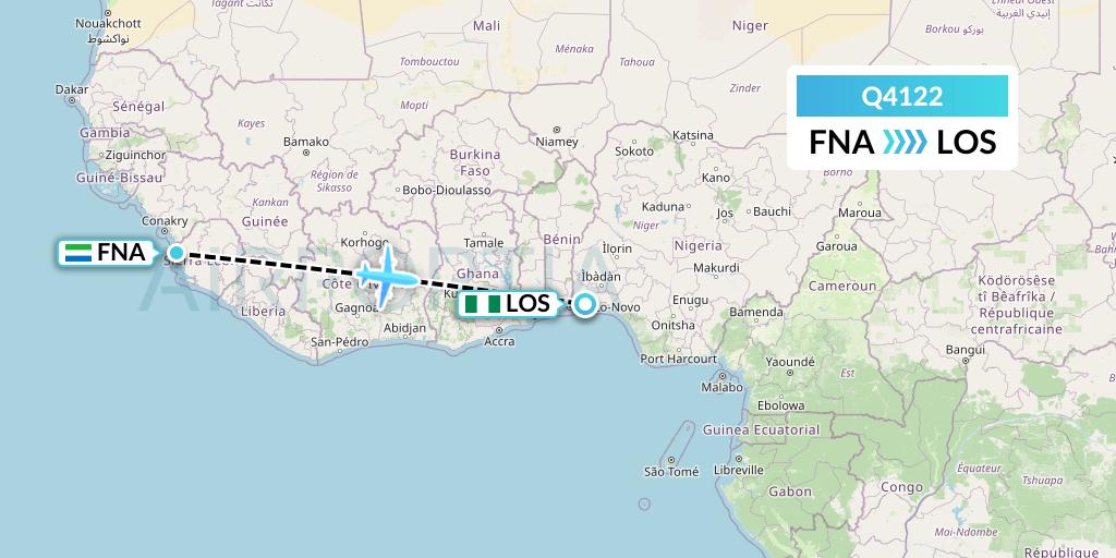 Q4122 Euroairlines Flight Map: Freetown to Lagos