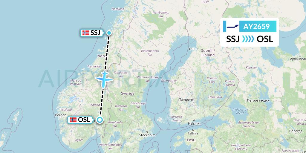 AY2659 Finnair Flight Map: Sandnessjoen to Oslo