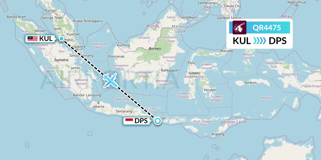 QR4475 Qatar Airways Flight Map: Kuala Lumpur to Denpasar