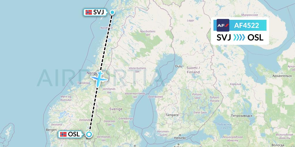 AF4522 Air France Flight Map: Svolvaer to Oslo