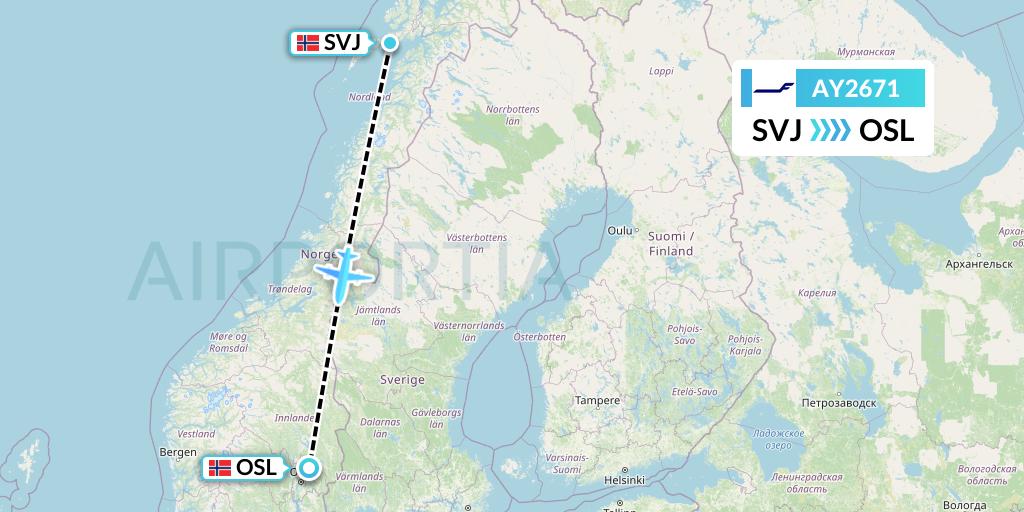 AY2671 Finnair Flight Map: Svolvaer to Oslo