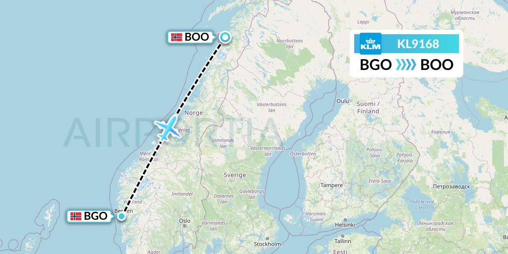 KL9168 KLM Flight Map: Bergen to Bodo