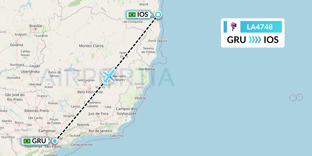LA4748 LAN Airlines Flight Map: Sao Paulo to Ilheus