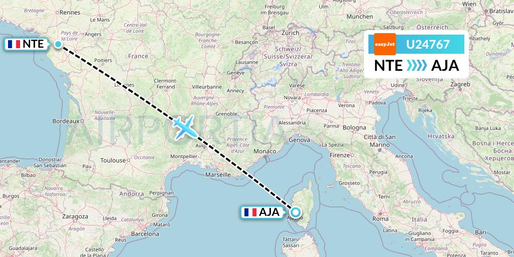 U24767 EasyJet Flight Map: Nantes to Ajaccio