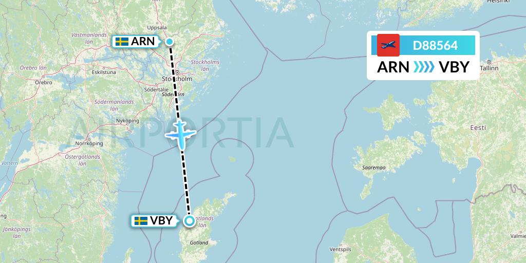 D88564 Norwegian Air International Flight Map: Stockholm to Visby
