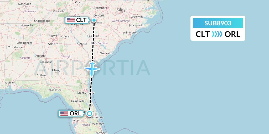 SUB8903 Suburban Air Freight Flight Map: Charlotte to Orlando