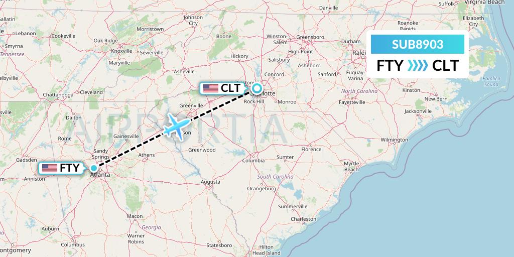 SUB8903 Suburban Air Freight Flight Map: Atlanta to Charlotte