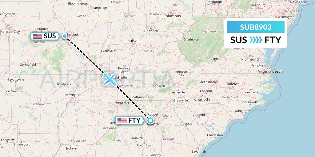 SUB8903 Suburban Air Freight Flight Map: St. Louis to Atlanta
