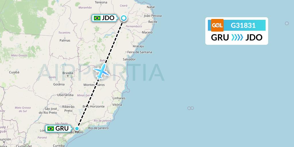 G31831 GOL Transportes Aeros Flight Map: Sao Paulo to Juazeiro Do Norte