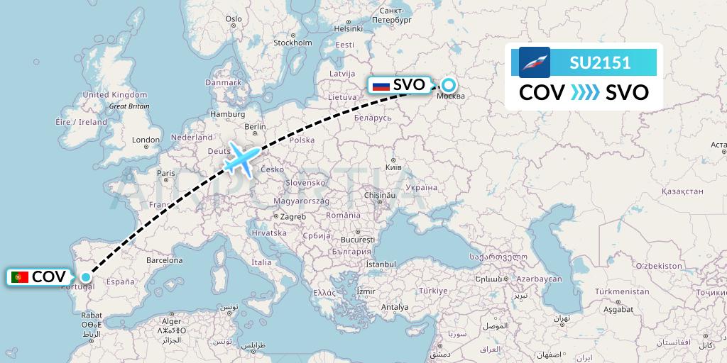 SU2151 Aeroflot Flight Map: Portugal to Moscow