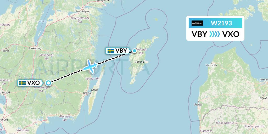 W2193 Flex Flight Flight Map: Visby to Vaxjo