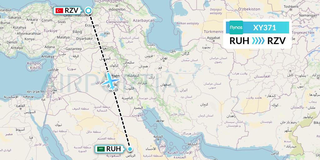 XY371 Flynas Flight Map: Riyadh to Trabzon