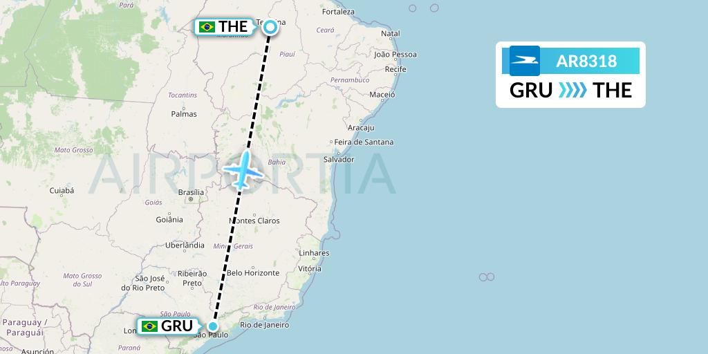 AR8318 Aerolineas Argentinas Flight Map: Sao Paulo to Teresina