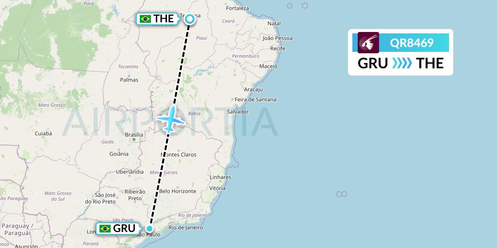 QR8469 Qatar Airways Flight Map: Sao Paulo to Teresina