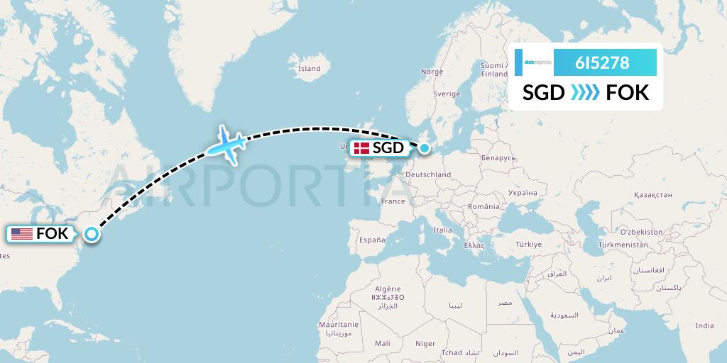 6I5278 Air Alsie Flight Map: Sonderborg to Westhampton Beach
