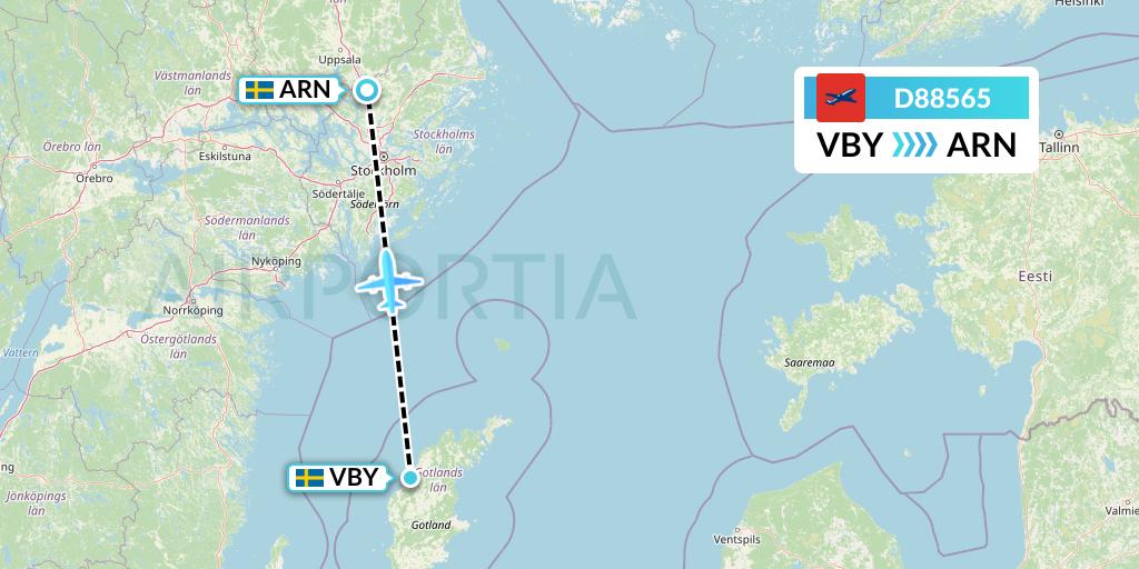 D88565 Norwegian Air International Flight Map: Visby to Stockholm