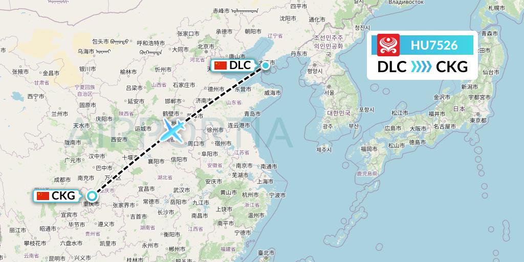 HU7526 Hainan Airlines Flight Map: Dalian to Chongqing