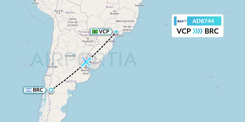 AD8744 Azul Brazilian Airlines Flight Map: Campinas to San Carlos de Bariloche