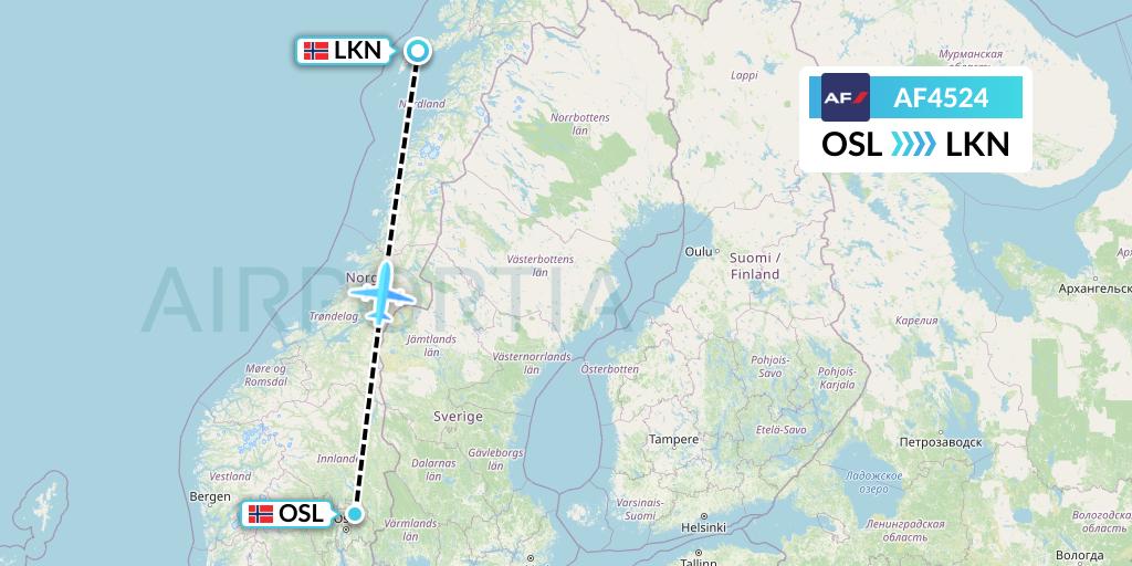 AF4524 Air France Flight Map: Oslo to Leknes