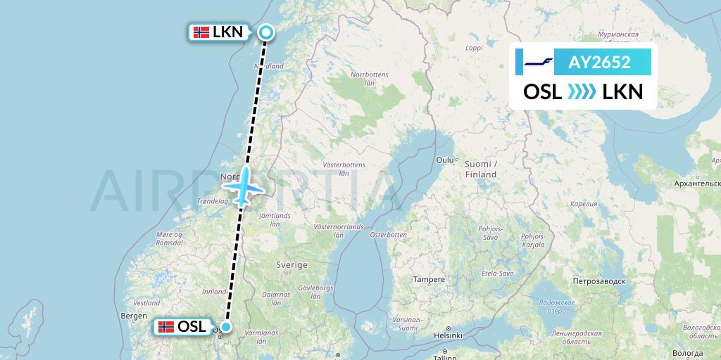 AY2652 Finnair Flight Map: Oslo to Leknes