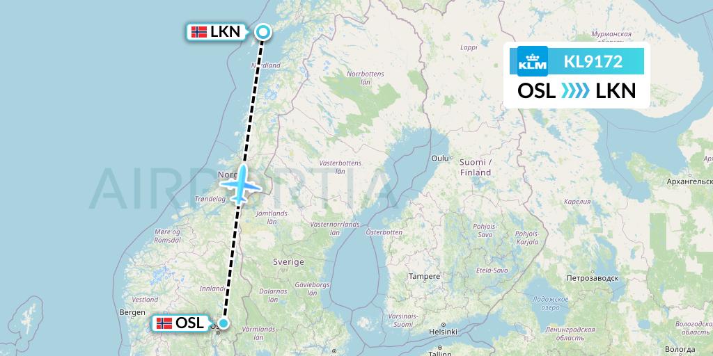 KL9172 KLM Flight Map: Oslo to Leknes