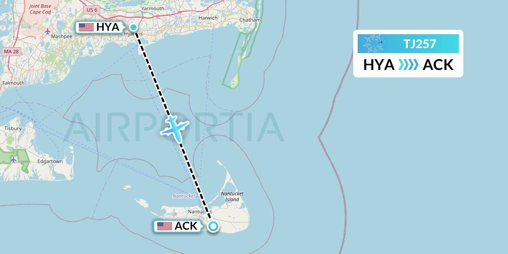 TJ257 Tradewind Aviation Flight Map: Hyannis to Nantucket