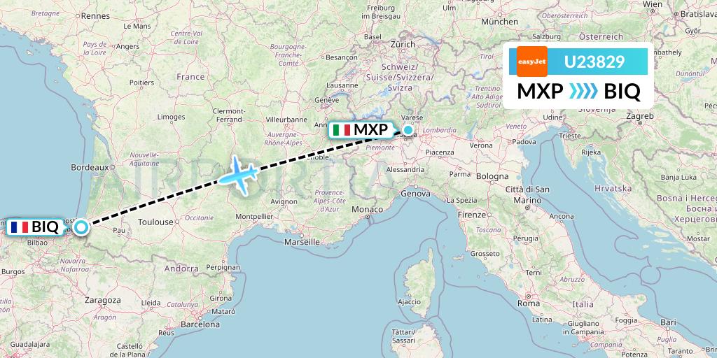 U23829 EasyJet Flight Map: Milan to Biarritz