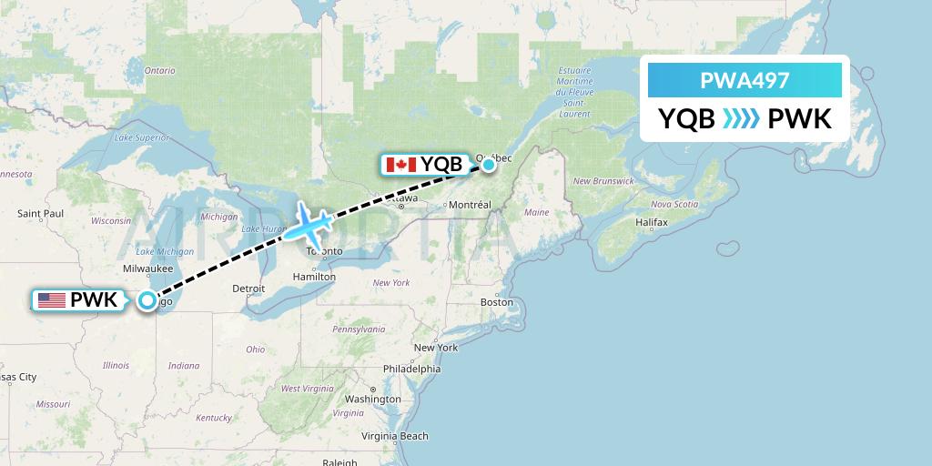 PWA497 Priester Aviation Flight Map: Quebec to Chicago