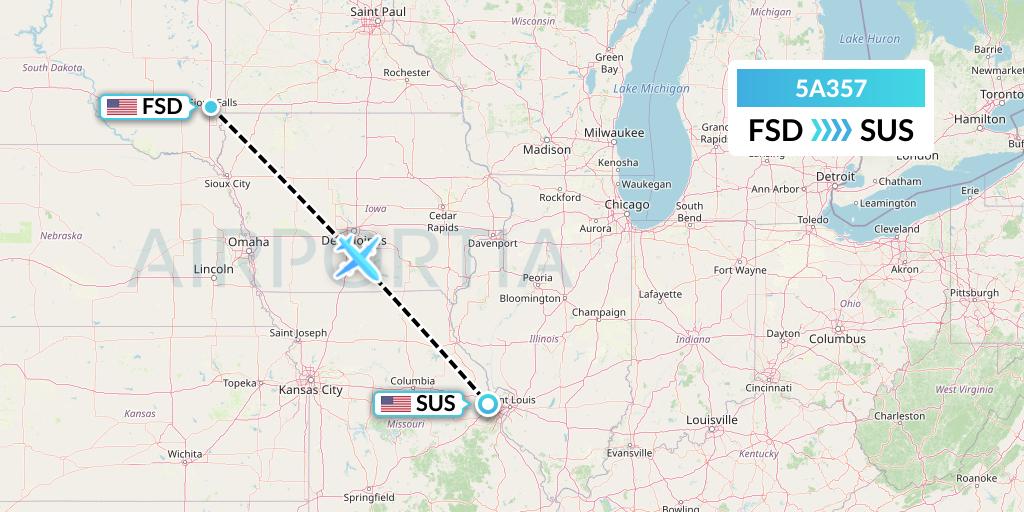 5A357 Alpine Air Express Flight Map: Sioux Falls to St. Louis