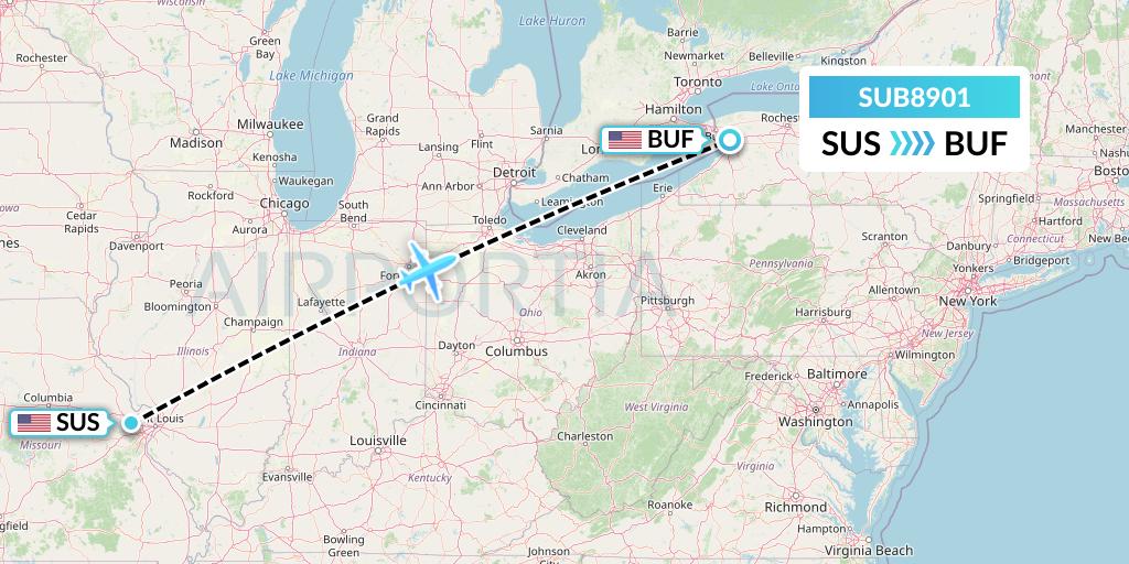 SUB8901 Suburban Air Freight Flight Map: St. Louis to Buffalo