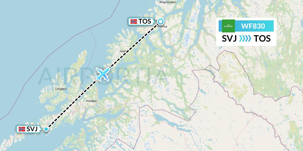 WF830 Wideroe Flight Map: Svolvaer to Tromso