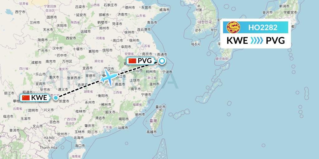 HO2282 Juneyao Airlines Flight Map: Guiyang to Shanghai