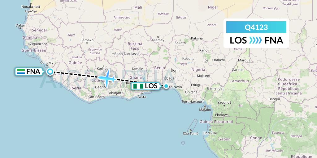 Q4123 Euroairlines Flight Map: Lagos to Freetown