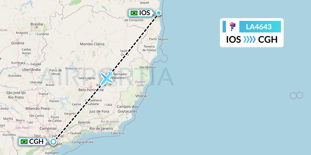 LA4643 LAN Airlines Flight Map: Ilheus to Sao Paulo