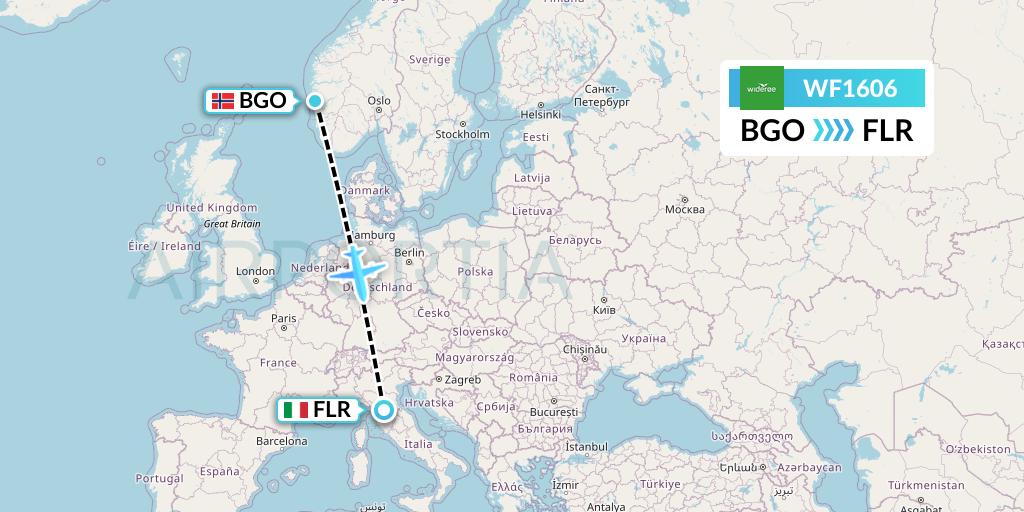 WF1606 Wideroe Flight Map: Bergen to Florence