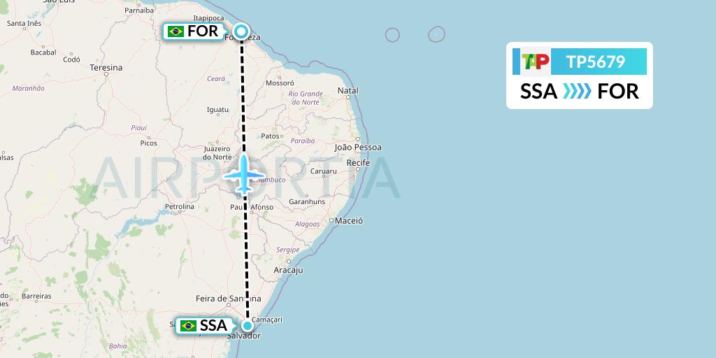 TP5679 TAP Portugal Flight Map: Salvador to Fortaleza