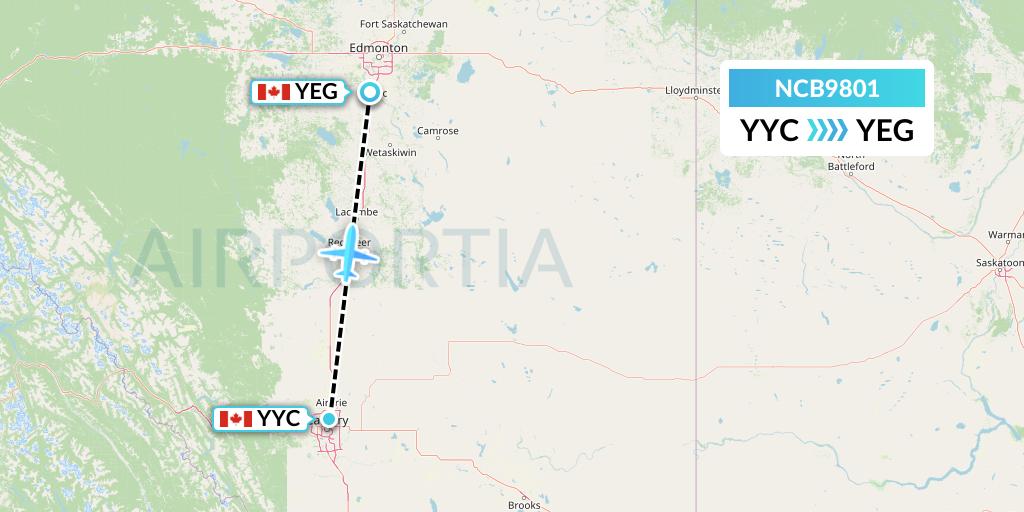 NCB9801 North Caribou Flying Service Flight Map: Calgary to Edmonton