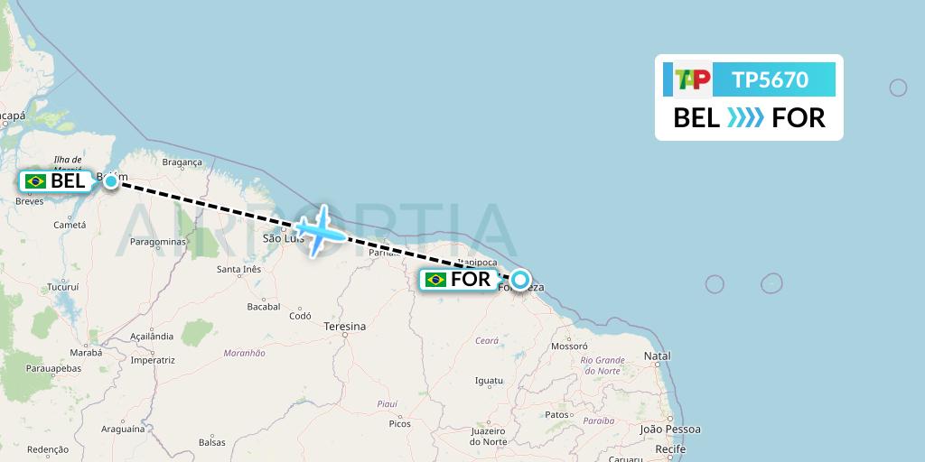 TP5670 TAP Portugal Flight Map: Belem to Fortaleza