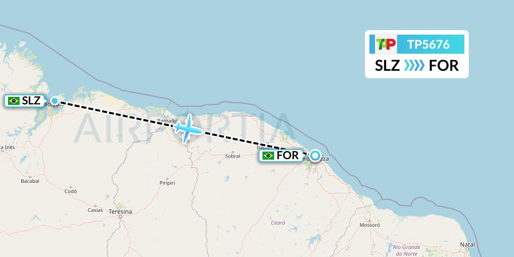 TP5676 TAP Portugal Flight Map: Sao Luis to Fortaleza
