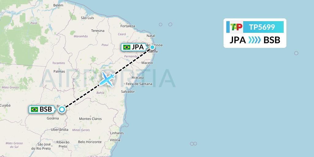 TP5699 TAP Portugal Flight Map: Joao Pessoa to Brasilia
